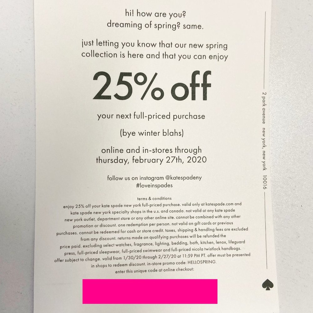 Kate Spade coupon 25% off full-priced purchase